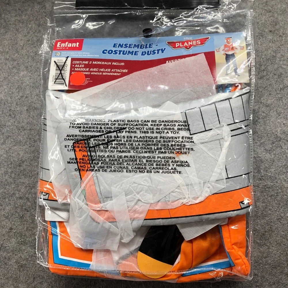 NEW Disney Planes Dusty Costume Boys Size Small 4T 5T 6 Orange White Halloween
